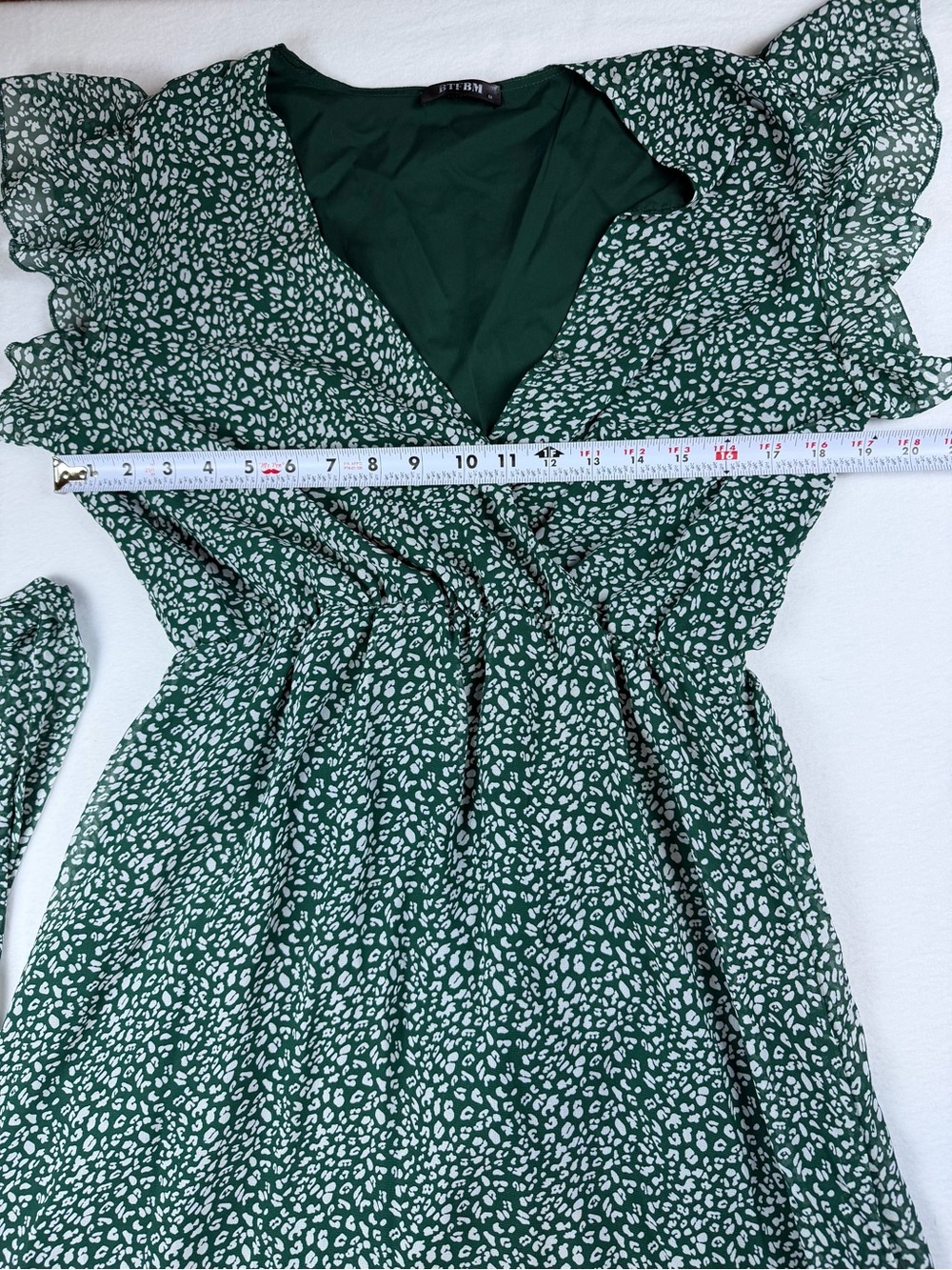 BTFBM Green White Animal Print Ruffle Short Sleeve Midi Dress Medium M - Picture 4 of 9